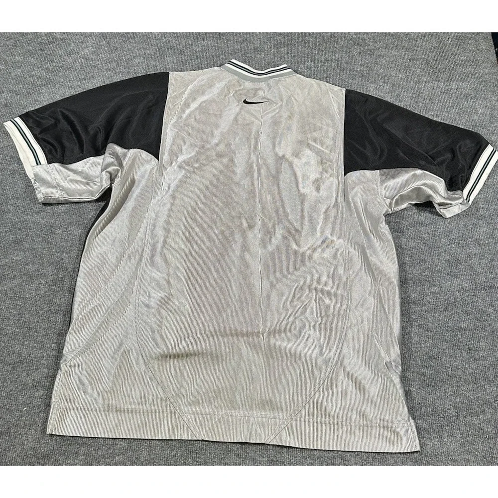 VTG Nike White Tag Silver Ribbed Jersey Shirt 90s Green Swoosh Men's Large